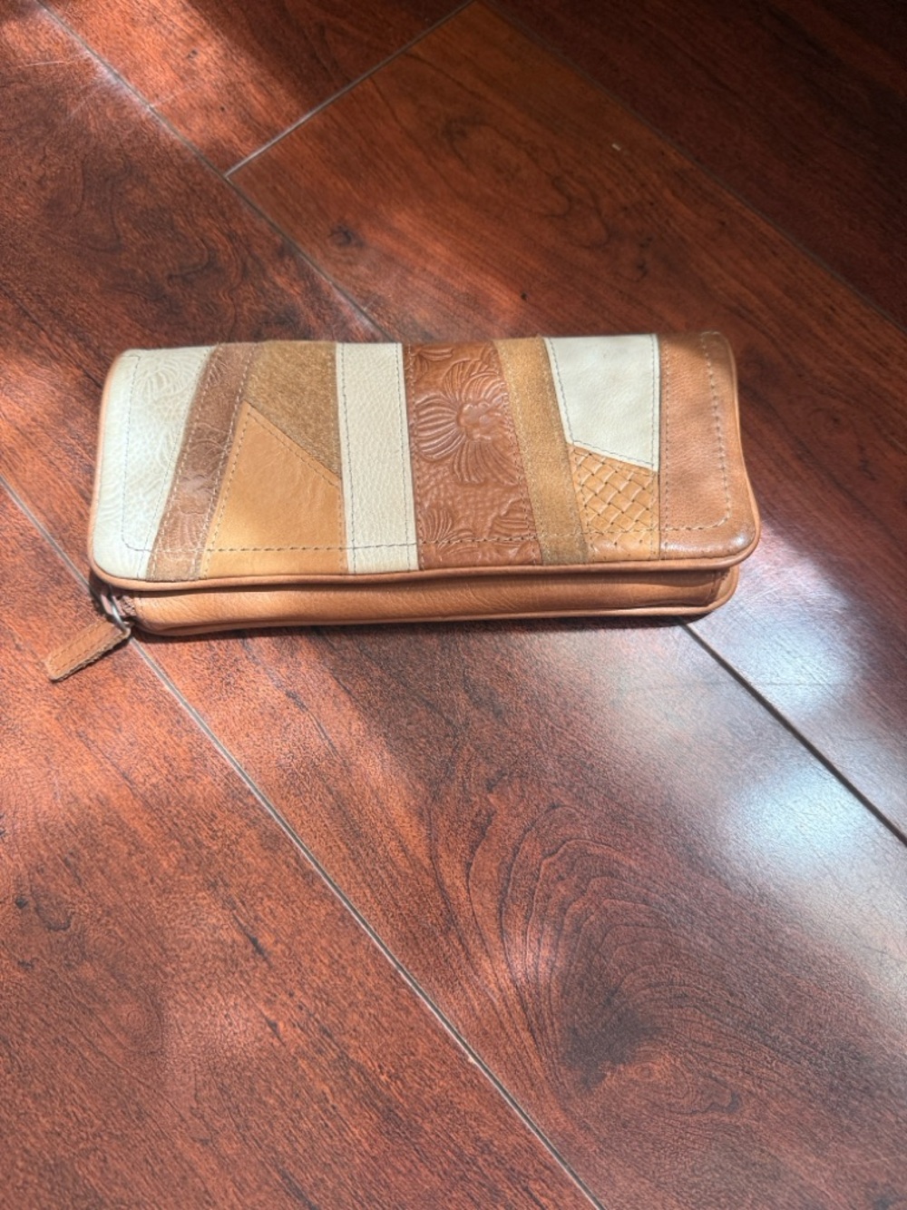 Fossil Patchwork Leather Zip Wallet - Tan & Cream